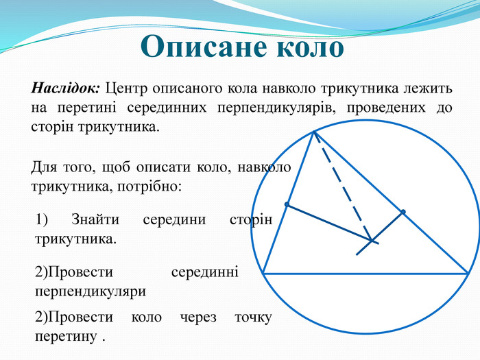 Презентація "Описане та вписане коло трикутника"+картка для ...