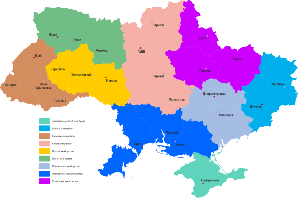 Карта Украины по областям