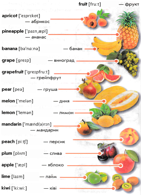 Picture Dictionary Fruits And Vegetables