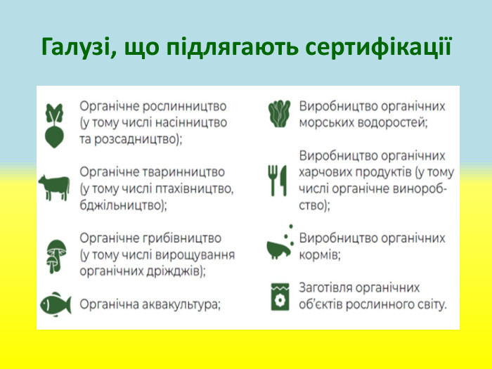 Галузі, що підлягають сертифікації