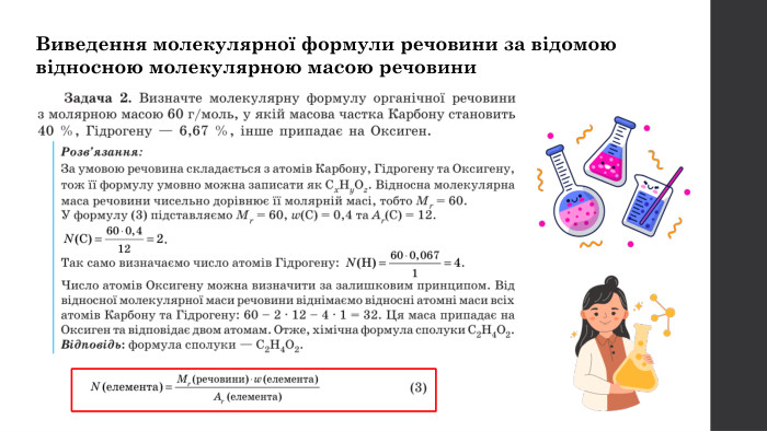 Виведення молекулярної формули речовини за відомою відносною молекулярною масою речовини