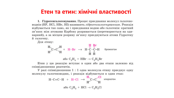 Етен та етин: хімічні властивості