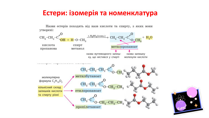 Естери: ізомерія та номенклатура
