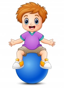 Маленький мальчик, сидящий на синем шаре | Премиум векторы
