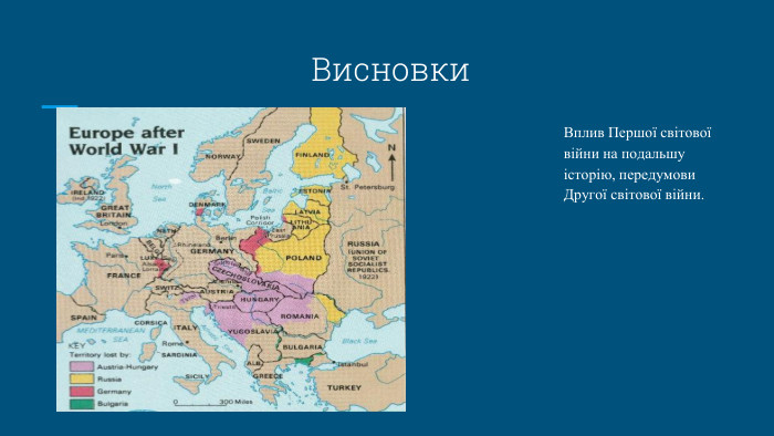  Висновки. Вплив Першої світової війни на подальшу історію, передумови Другої світової війни.