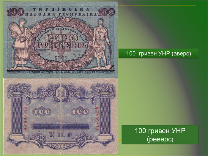 100  гривен УНР (аверс) 100 гривен УНР (реверс) 