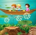 Стокові векторні зображення Хлопчик і дівчинка човен | Depositphotos®
