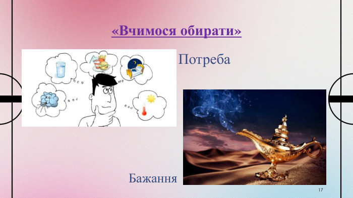 17«Вчимося обирати»Потреба Бажання 