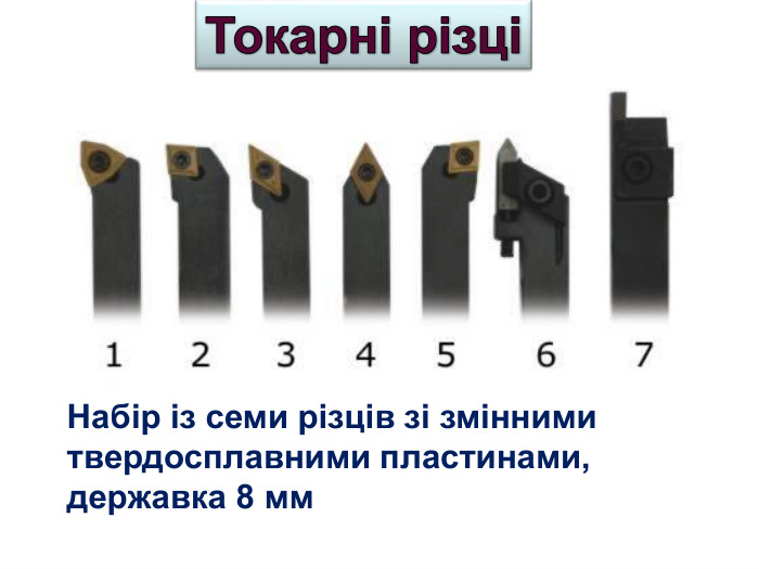 Набір із семи різців зі змінними твердосплавними пластинами, державка 8 мм   