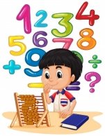 Мальчик делает математику со счетами | Бесплатно векторы