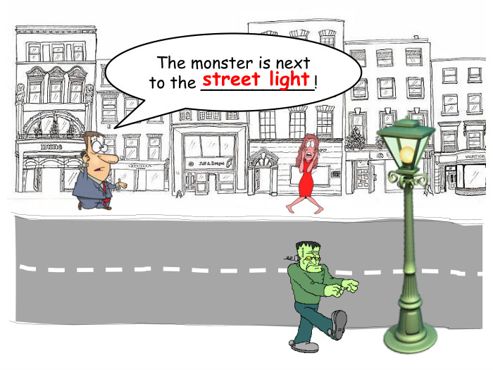 The monster is next to the ___________!street lightrrrrr