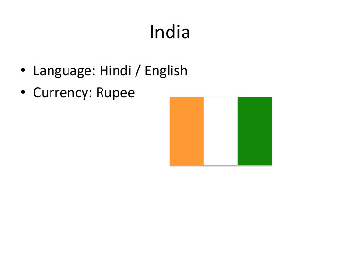 India. Language: Hindi / English. Currency: Rupee