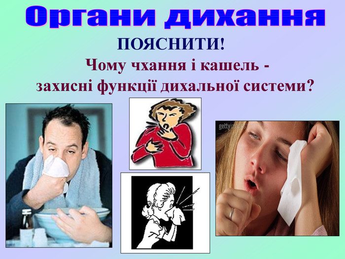  Чому чхання і кашель -               захисні функції дихальної системи? ПОЯСНИТИ! 