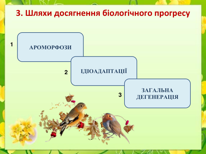 3. Шляхи досягнення біологічного прогресу. АРОМОРФОЗИІДІОАДАПТАЦІЇЗАГАЛЬНА ДЕГЕНЕРАЦІЯ132