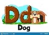 Alphabet animal dog with a bone in his mouth, the letter Dd on a white. Preschool education.