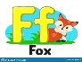 Alphabet with animals, a Fox with a fluffy tail the letter Ff on a white. Preschool education.