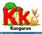 Alphabet animals kangaroo waving his paw, the letter Kk on a white. Preschool education.