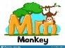 Alphabet with animals, the letter M monkey on a branch with a banana in his hand on a white. Preschool education.