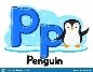 Alphabet animals, the penguin on the ice waving the letter AA on a white. Preschool education.