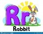 Alphabet with animals, rabbit with carrot letter Rr on a white. Preschool education.
