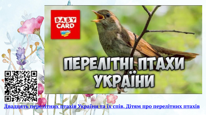 Двадцять перелітних птахів України та їх спів. Дітям про перелітних птахів