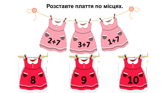 Розставте плаття по місцях.89103+72+71+7