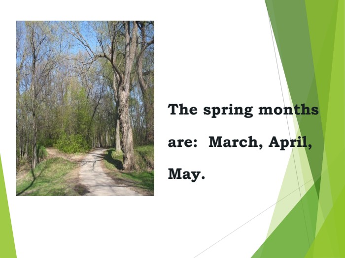 The spring monthsare:  March, April,May. 