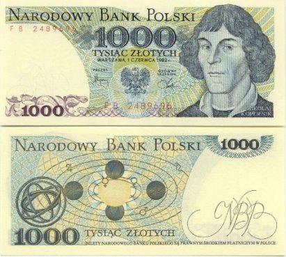 Лицевая сторона банкноты Польши номиналом 1000 Злотых