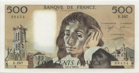 Лицевая сторона банкноты Франции номиналом 500 Франков