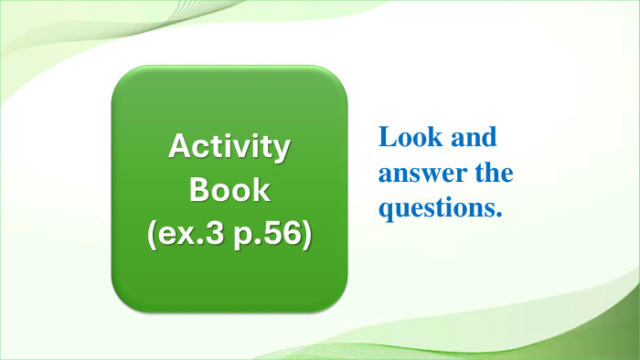 Activity Book(ex.3 p.56)Look and answer the questions. 