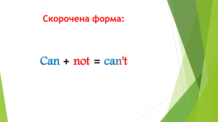 Скорочена форма: Can + not = can't