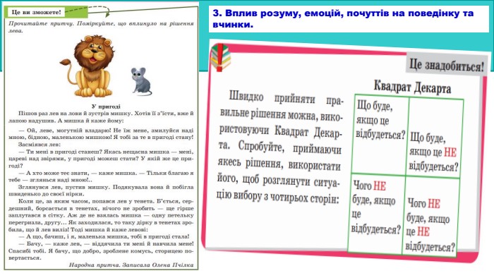 3. Вплив розуму, емоцій, почуттів на поведінку та вчинки. 
