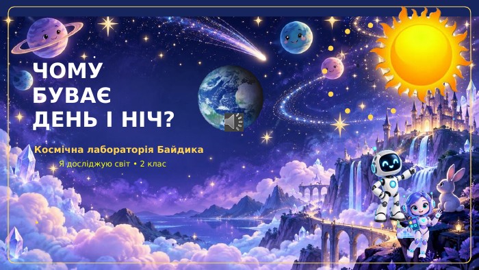 ⌣ЧОМУ БУВАЄДЕНЬ І НІЧ?Космічна лабораторія Байдика. Я досліджую світ • 2 клас