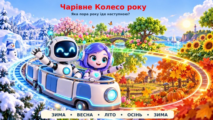 Чарівне Колесо року. ЗИМА • ВЕСНА • ЛІТО • ОСІНЬ • ЗИМАЯка пора року їде наступною?10