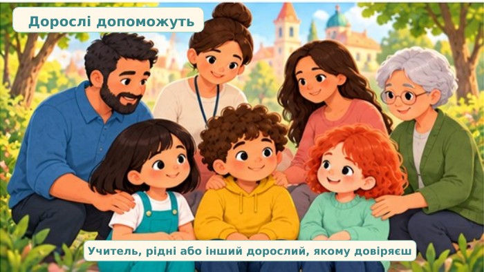 Дорослі допоможуть. Учитель, рідні або інший дорослий, якому довіряєш