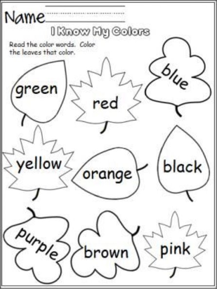 Free color worksheet.  Perfect for the fall.  Students read the color words and color the leaves that color.