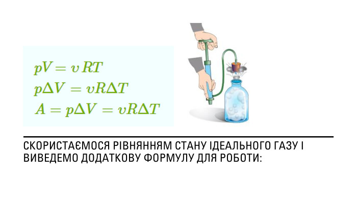 Скористаємося рівнянням стану ідеального газу і виведемо додаткову формулу для роботи: