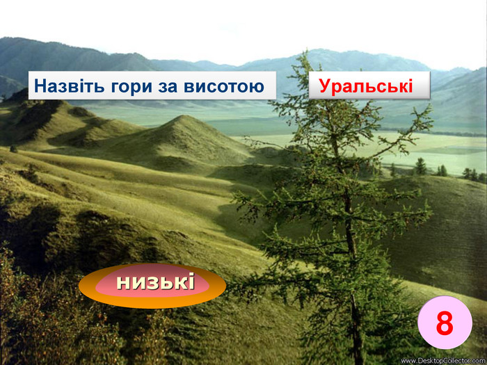 Назвіть гори за висотою Уральськінизькі8
