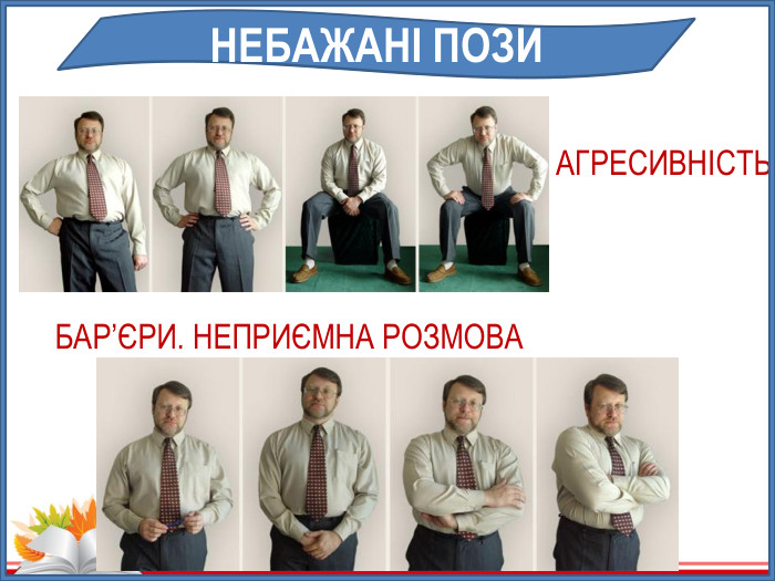 НЕБАЖАНІ ПОЗИАГРЕСИВНІСТЬБАР’ЄРИ. НЕПРИЄМНА РОЗМОВАНЕБАЖАНІ ПОЗИ