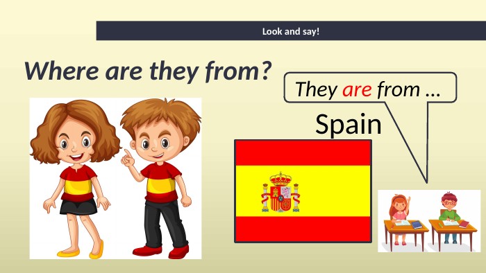 Where are they from?Look and say!They are from … Spain