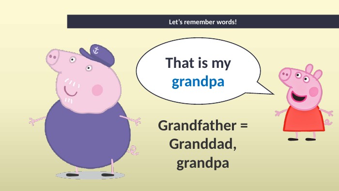 That is mygrandpa. Grandfather = Granddad, grandpa. Let’s remember words!