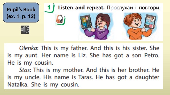 Pupil’s Book(ex. 1, p. 12)