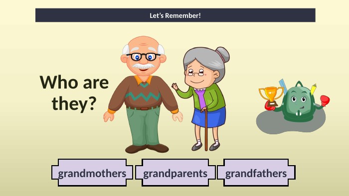 grandmothersgrandparentsgrandfathers. Let’s Remember!Who are they?