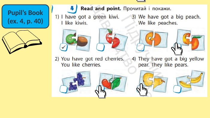 Pupil’s Book(ex. 4, p. 40)