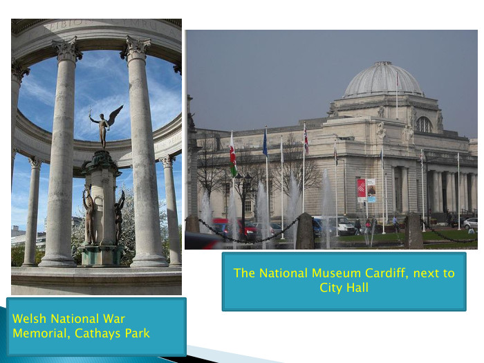 Welsh National War Memorial, Cathays Park. The National Museum Cardiff, next to City Hall