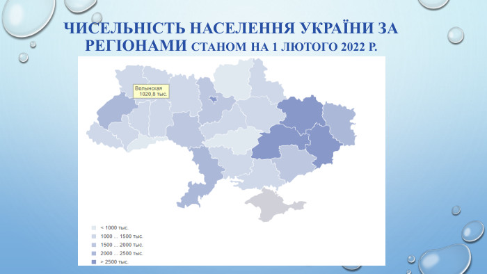 Чисельність населення України за регіонами станом на 1 лютого 2022 р. 