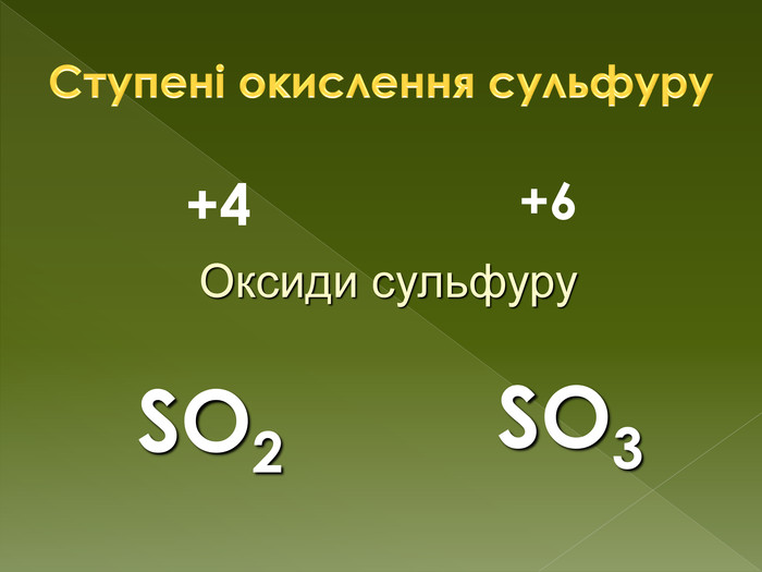 Ступені окислення сульфуру+4+6 Оксиди сульфуру SO2 SO3