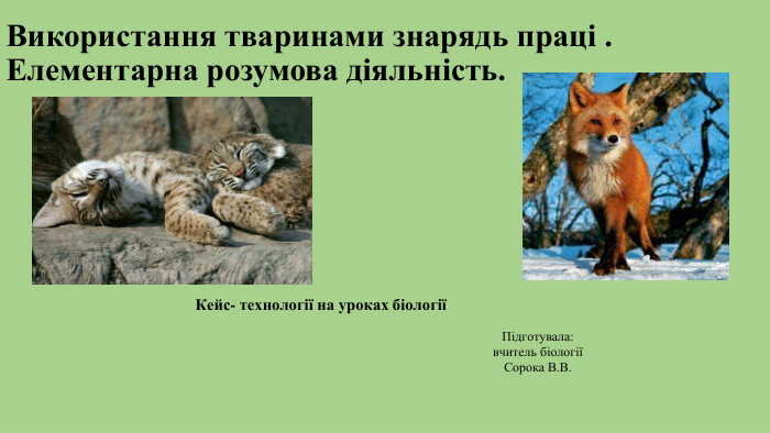 Використання тваринами знарядь праці . Елементарна розумова діяльність. Підготувала: вчитель біологіїСорока В. В. Кейс- технології на уроках біології