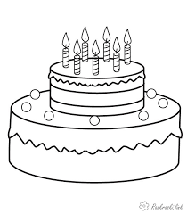 Раскраска. Торт со свечами на день рождения торт