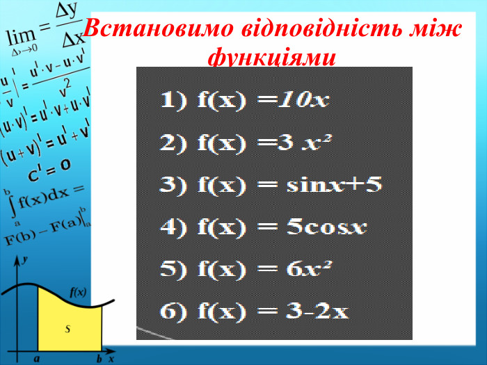 Встановимо відповідність між функціями